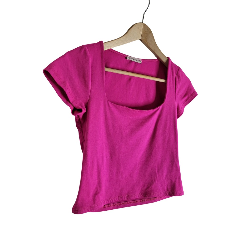 Sincerely Jules Magenta Square Neck Short Sleeve Top Fitted Tee Coquette Casual